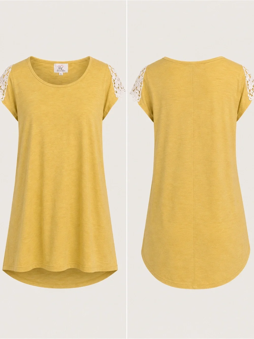 Grace & Emma Yellow Crochet Lace Cap Sleeved Top XL Boho